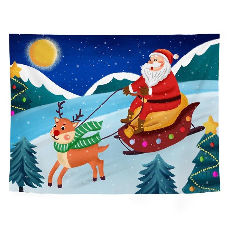 Cartoon Santa Claus Pattern Tapestry Home Bedroom Living Room Wall Decoration Christmas Theme Tapestry