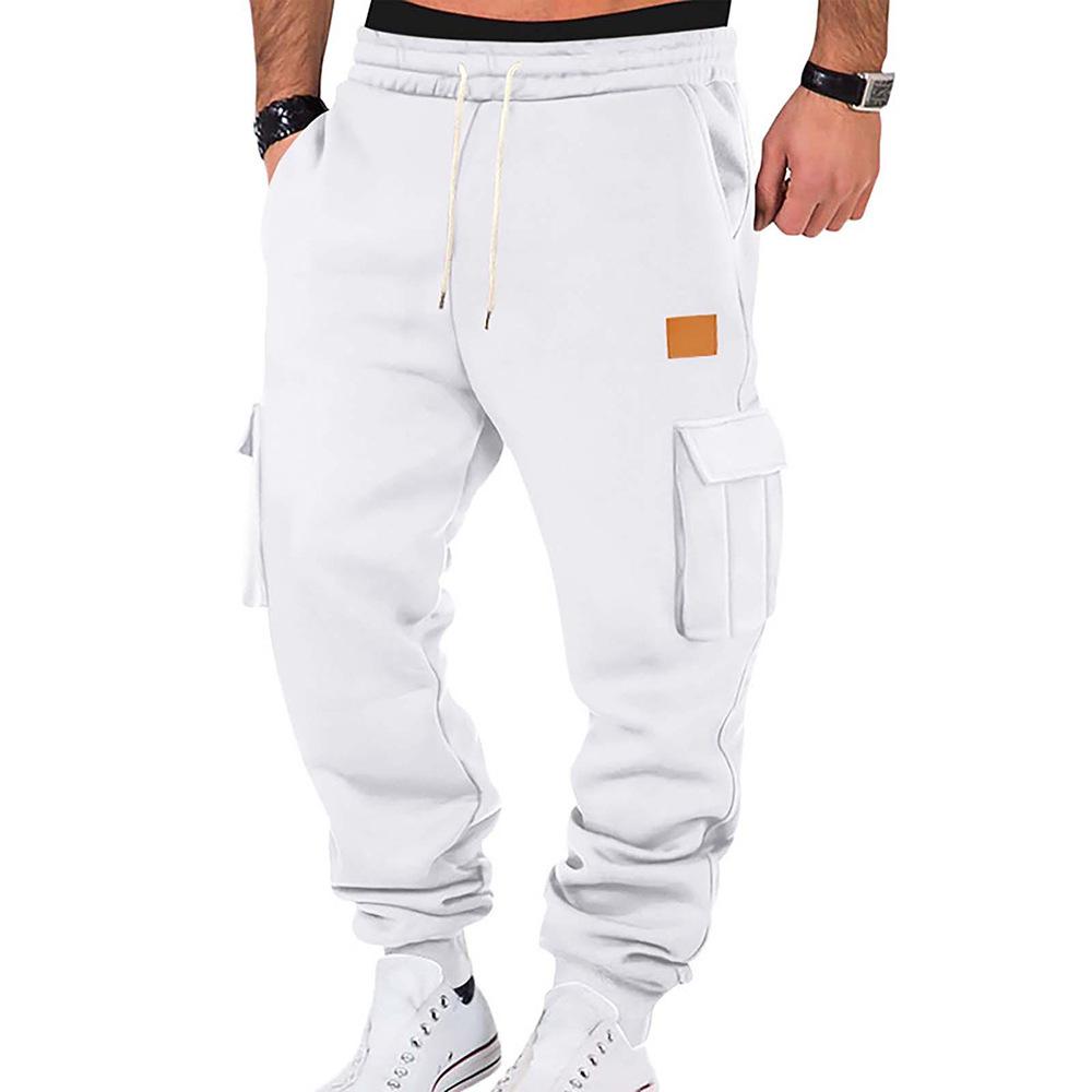 Men's Trendy Multi-pocket Leather Patch Drawstring Casual Workwear Pants