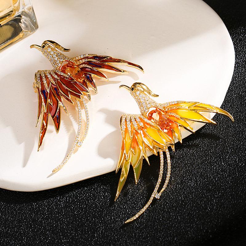 Enamel Phoenix Bird Brooches Animal Pin For Women Men 5-Color Enamel Flying Beauty Bird Party Office Brooch Pin Gifts