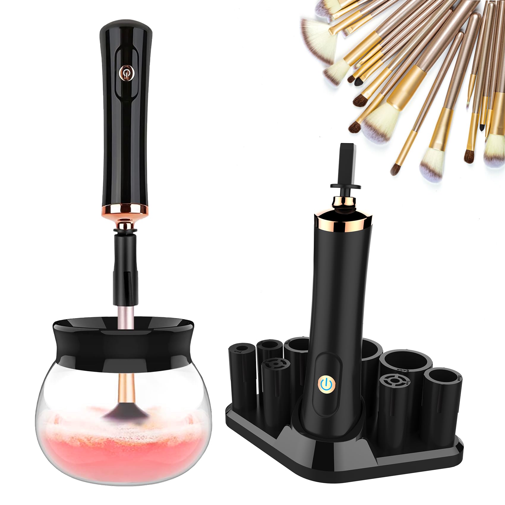 

Electric Makeup Brush Cleaner Spinning Cleaner with 8 Size Rubber Holders Drying Stand Deep Clean Makeup Brushes for All Sizes
