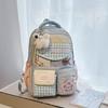Plaid Backpack Junior High School Student Lightweight Schoolbag Color Block Large Capacity Backpack