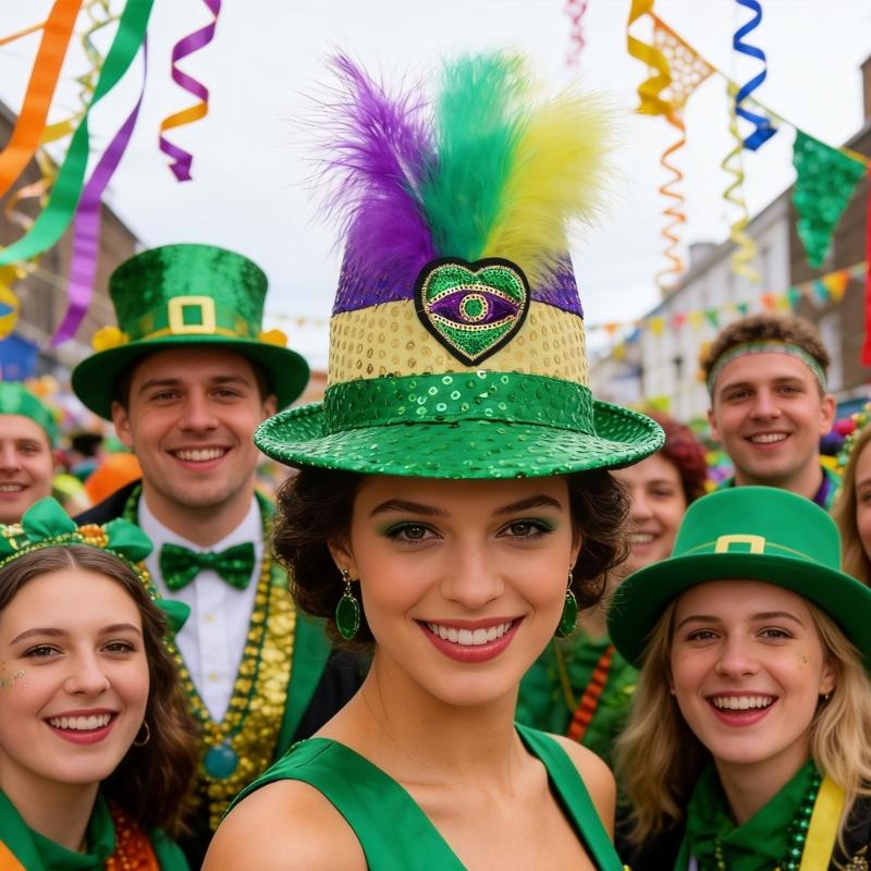 StPatricks Day Top Hat Glittering Feather Jazz Cap for Women Men Carnivals Party Festival Event Gathering Headpiece