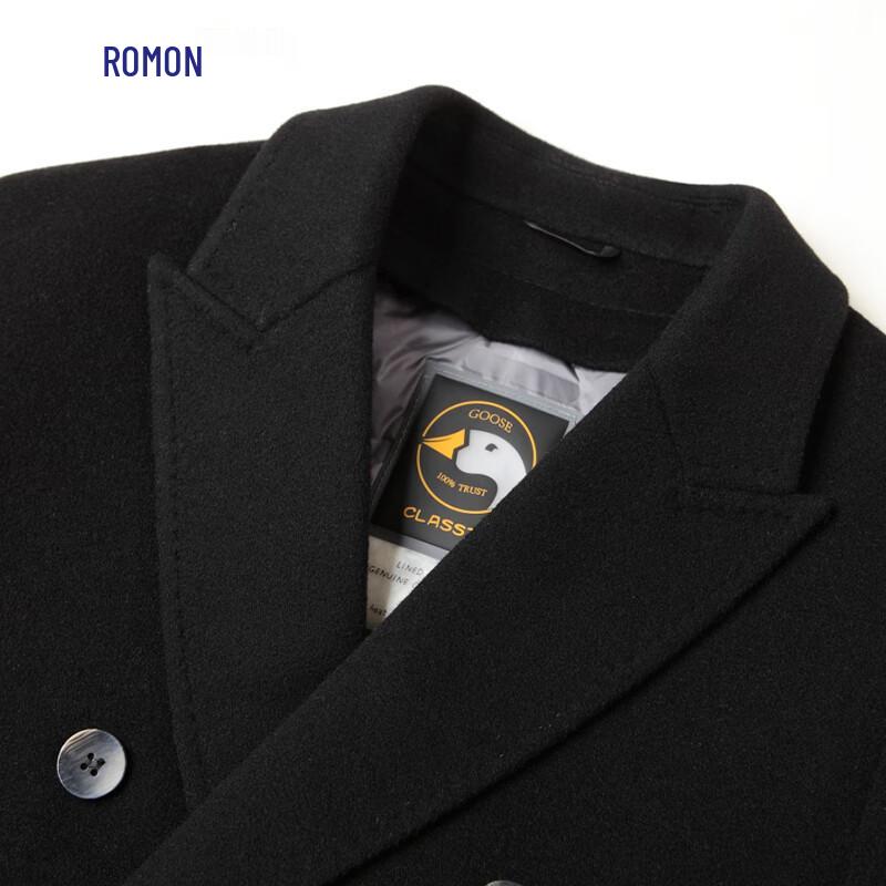 ROMON Men's 100% Wool Double-faced Overcoat with Goose Down Liner