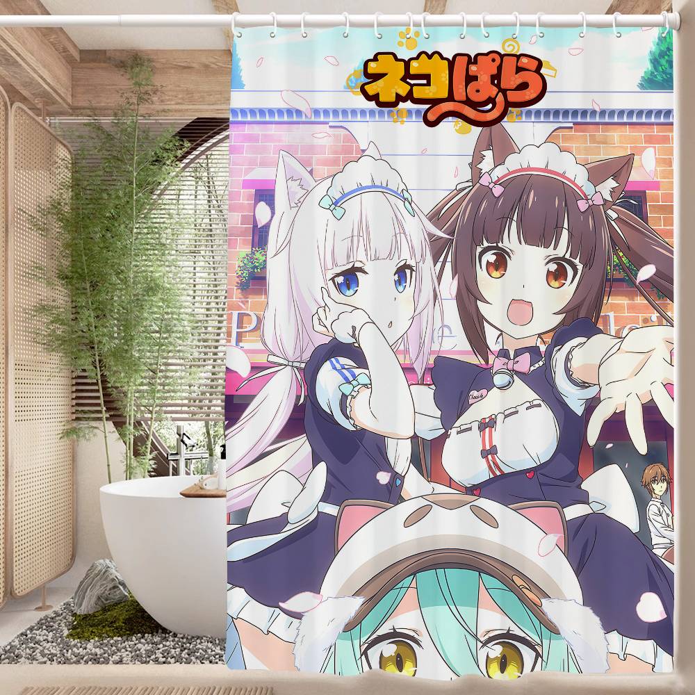 Nekopara Neko Anime Pattern Bathing Curtain Bathroom Shower Curtain Waterproof With 12 Hooks Home Deco