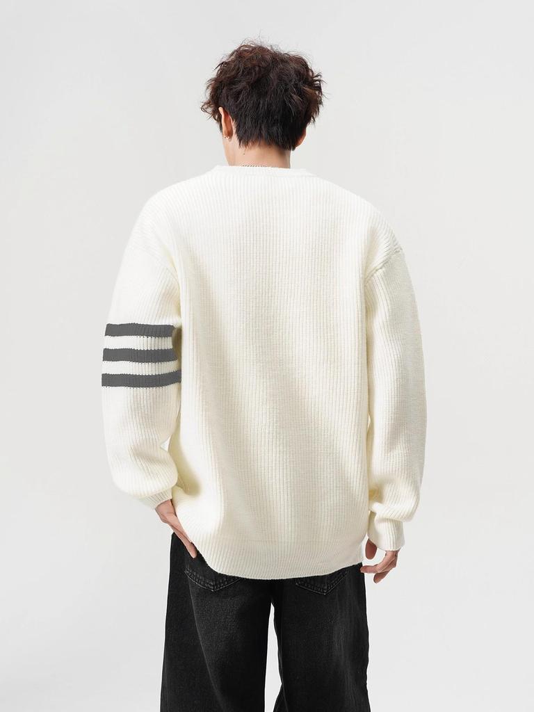 Unisex Gestreifter Lässiger Strickpullover - Winter Innen-Basisschicht, Rundhals