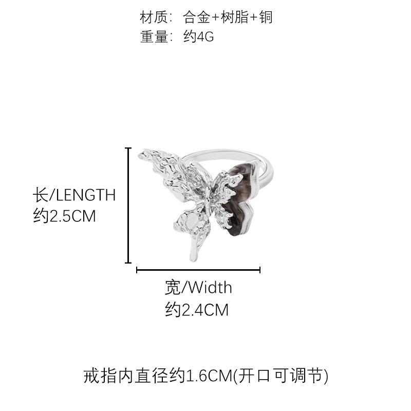 Niche design sense ink plate butterfly ring does not fade index finger ring silver light luxury open ring wholesale