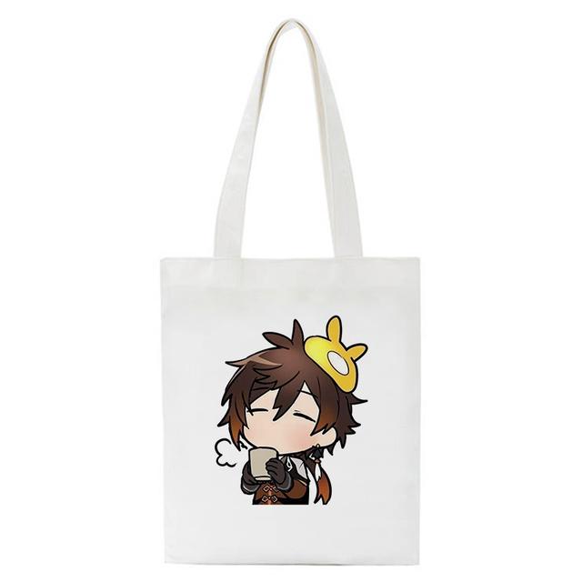 Shopper Genshin Impact Qiqi Anime Shopping Bag Harajuku Canvas Bag Large Capacity Collapsible Kawaii Women Shoulder Bag Handbag