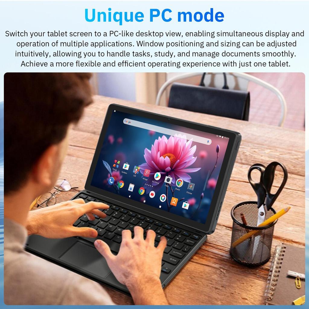 Tablet Android 15, 10 Polegadas, 30GB+128GB, Octa Core, Carregamento Rápido 15W, 6200mAh, Alto-falantes Estéreo