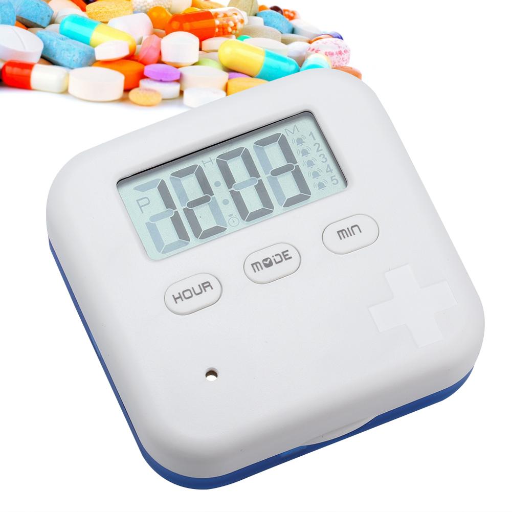 4 Grid Daily Medicine Tablet   Storage Box   Case Container with Timer (White Blue)