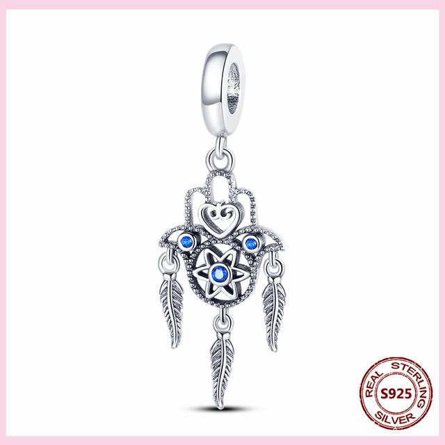 Nový 925 stříbrný lapač snů Visací přívěsek korálek ve tvaru srdce pro originální přívěsný náramek lapač snů
