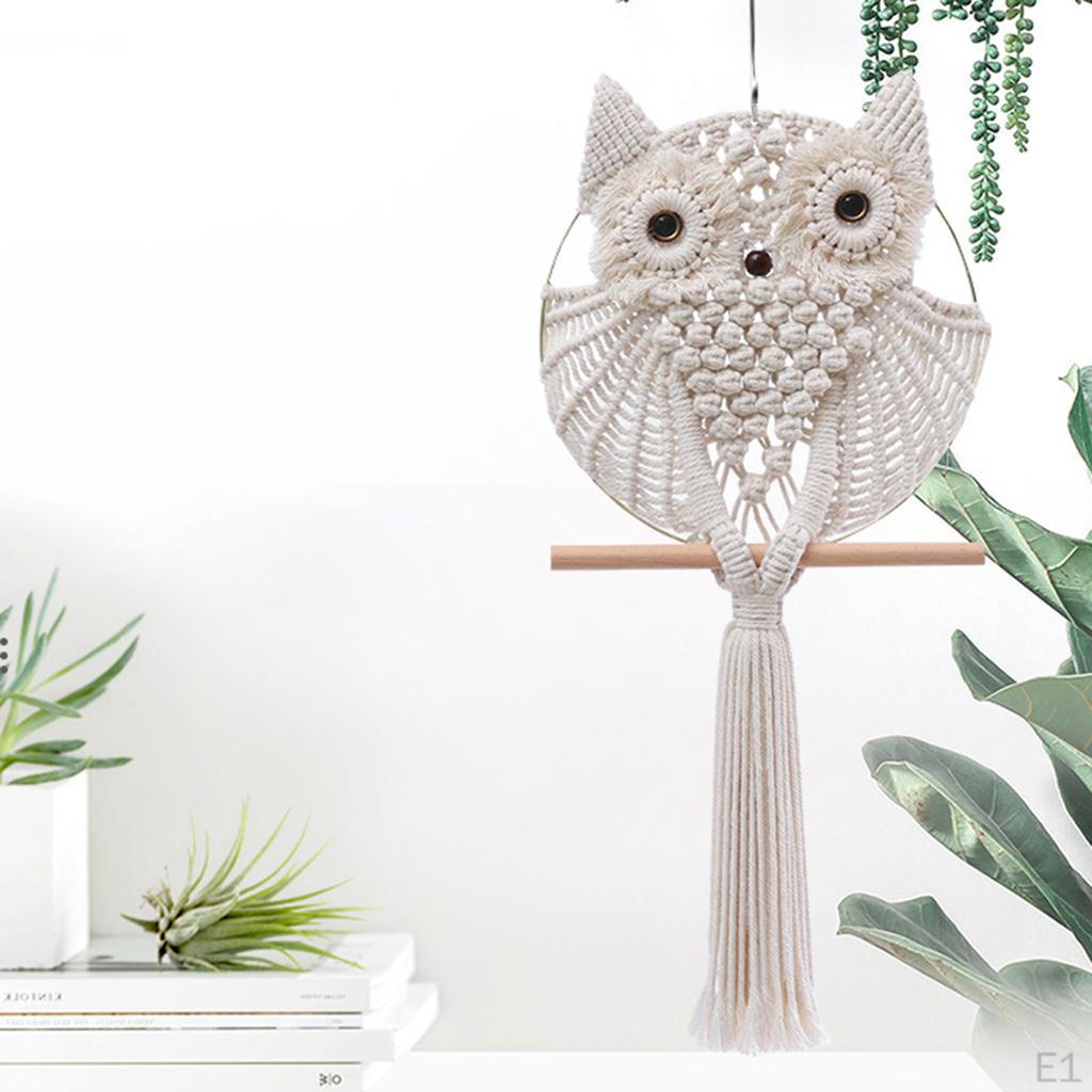 Owl Macrame Wall Hanging Tapestry decor Handmade Woven Ornament Mount hanger for Home Bedroom