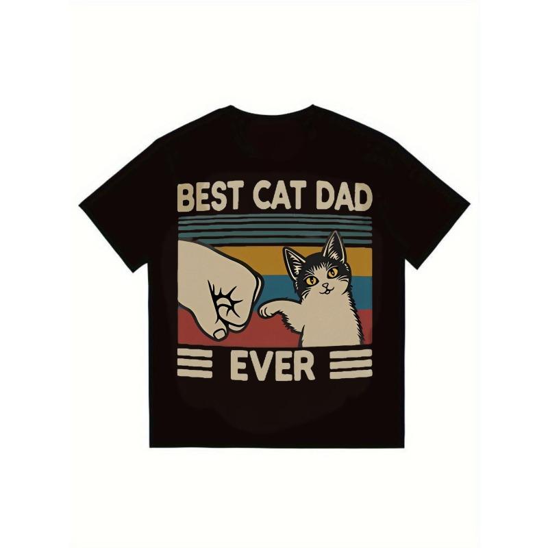 His-and-hers Matching Best Cat Dad Ever Vintage T Shirt Black Cat Paw Print And Text Design For Casual Wear