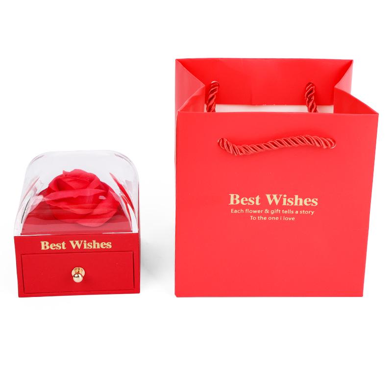 Luxury Rose Preserved Flower Jewelry Gift Box with Drawer for Valentine's Day