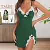Lady Summer Nightdress Backless Deep V Neck Sleeveless Sleepwear Lace Trim Split Hem Spaghetti Strap Nightie Bedroom Honeymoon Wedding Night Slip