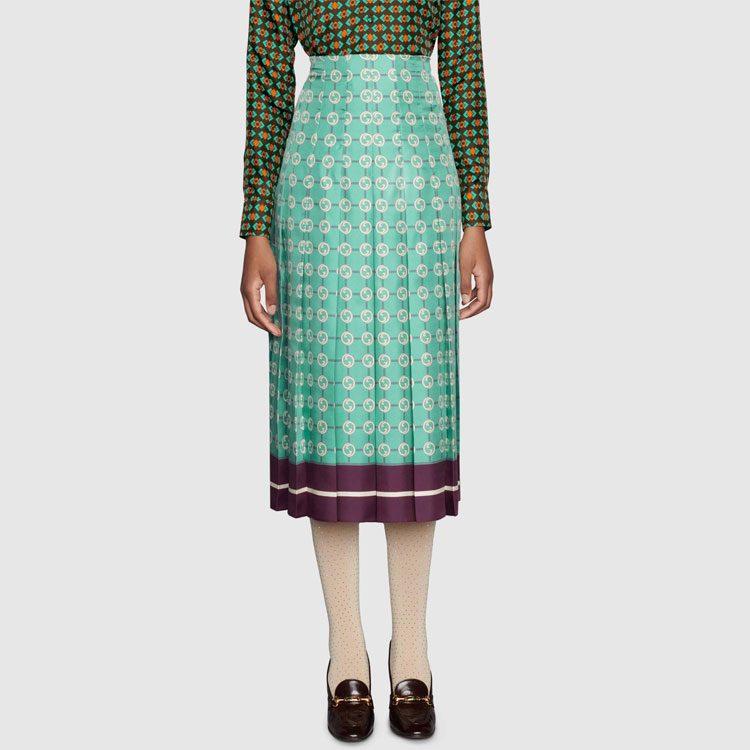 Gucci Casual Long Skirts Women's Blue Moderate Long Pleated Skirt 409370-ZAGNA-4559