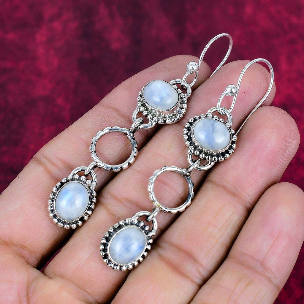 Mondstein 925 Massiv Sterlingsilber Ohrringe, Handgefertigter Edelstein Ohrschmuck, Geschenke für Ehefrau Brandneue Ohrringe