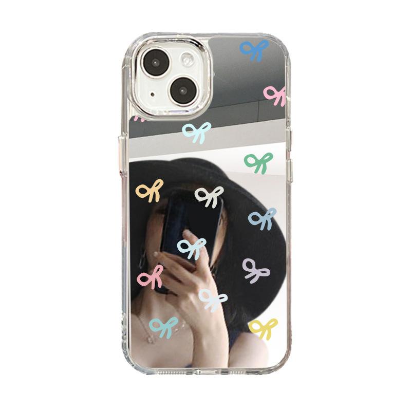 Niche Mirror Colored Bow for iPhone17ProMax Mobile Phone Case 16 Apple 13/14 Large Hole 15