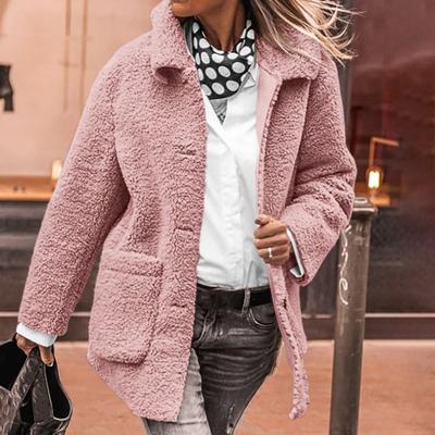 Women's Faux Fur Jacket Casual Solid Color Plush Jacket Lapel Sherpa Coats