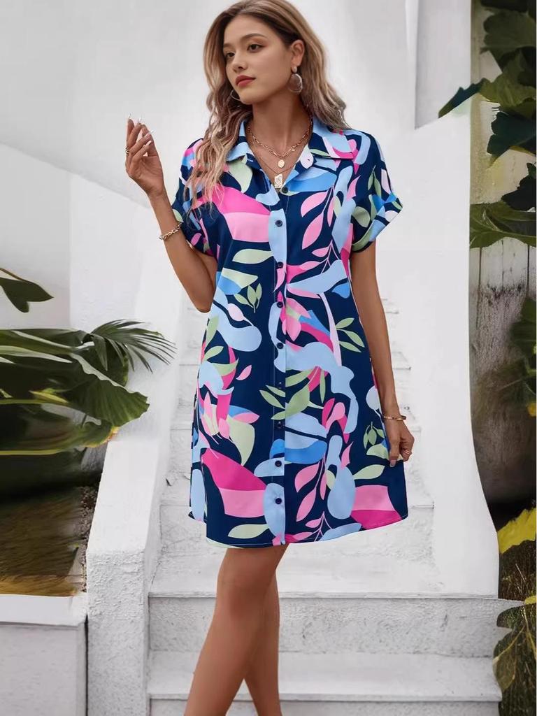 2026 Women's Summer Floral Print Short-Sleeve Cardigan Dress