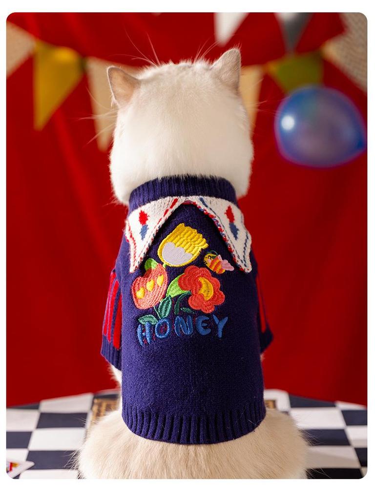 Autumn/Winter Warm Knitted Cat & Small Dog Sweater with Pompoms