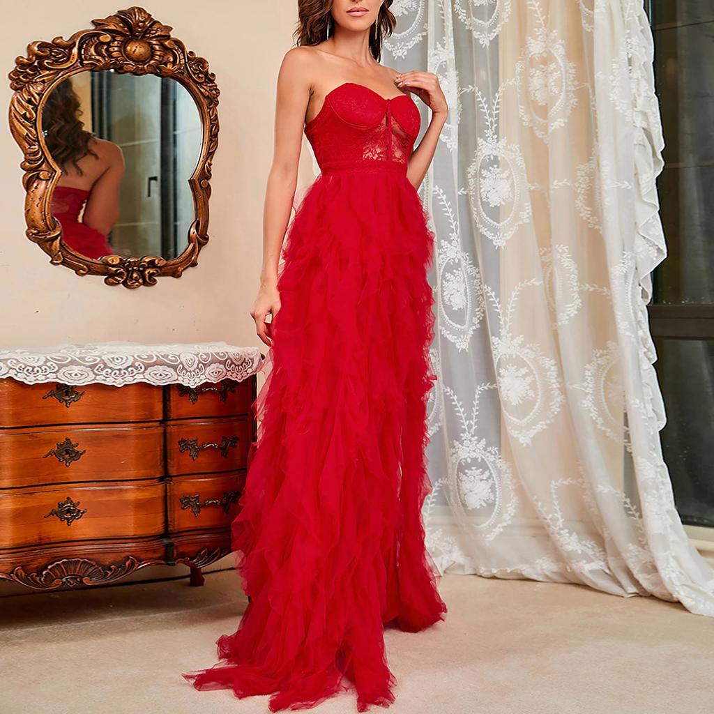 Women's Fashion Color Lace Mesh Sheath Sexy Evening Dress