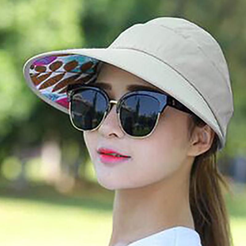 Summer Sun Hat for Women Wide Brim Print Foldable Visors Suncreen Uv Protection Lady Beach Floppy Cap Girls Holiday Baseball Cap