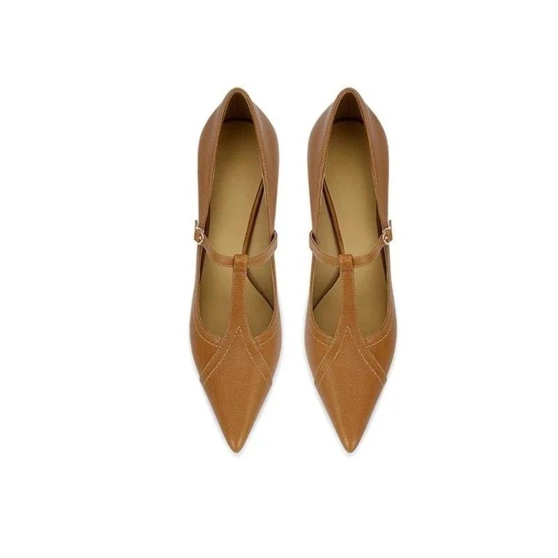 Scarpe con Tacco Alto Stiletto Temperamento Moda Donna Primavera Estate 2025 Nuove Scarpe Singole Basse a Punta Retro