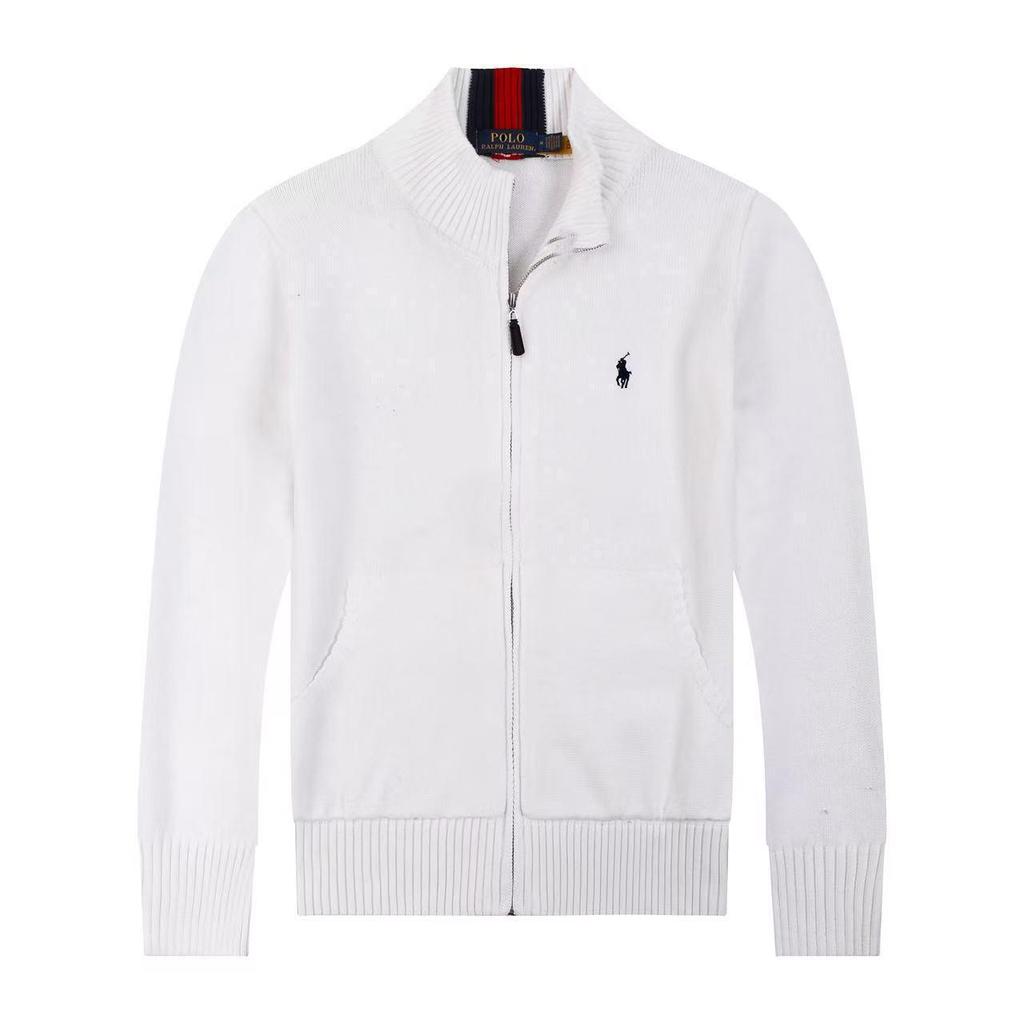 Men's Slim Fit Stand Collar Cardigan Sweater with Small Horse Logo - Spring & Autumn Long Sleeve Knitwear