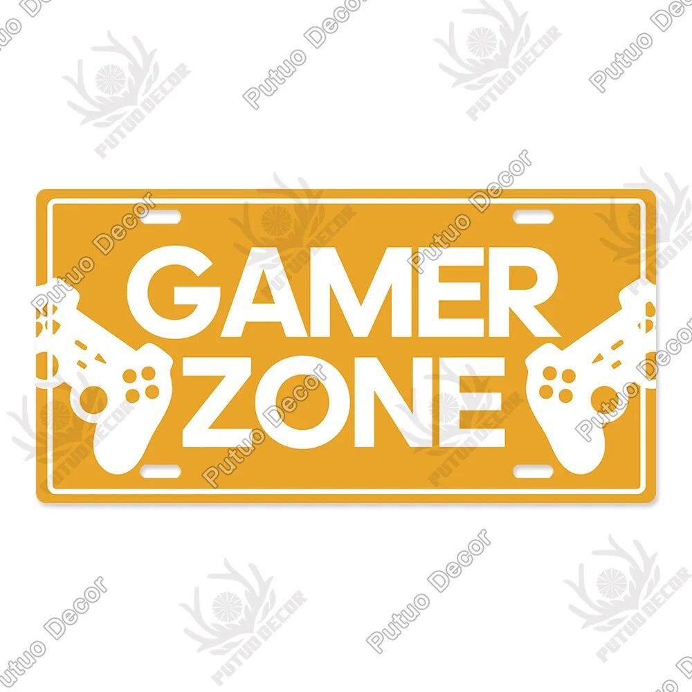 Putuo Decor Warning  Game Zone Tin Sign License Plate Plaque Metal Vintage Poster for Man Cave Pub Club Park Wall Art Decor