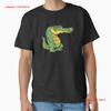 A Cartoon Style Artwork of Lazy Alligator C T Shirt Made In US AUS Size S 2XL Vintage Washed Homme Designer Clothes Versatile