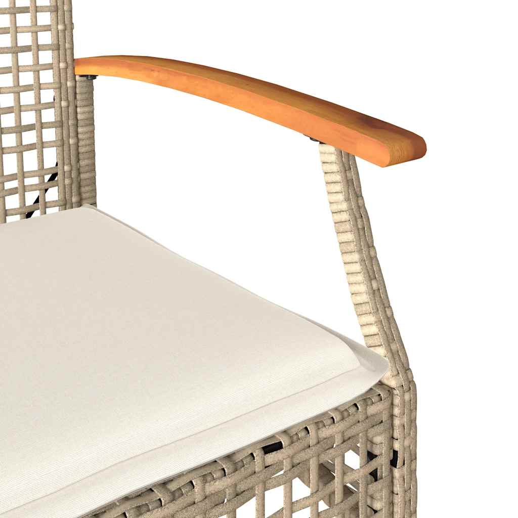 Garden Chairs with Cushions 2 pcs Beige Poly Rattan & Acacia Wood