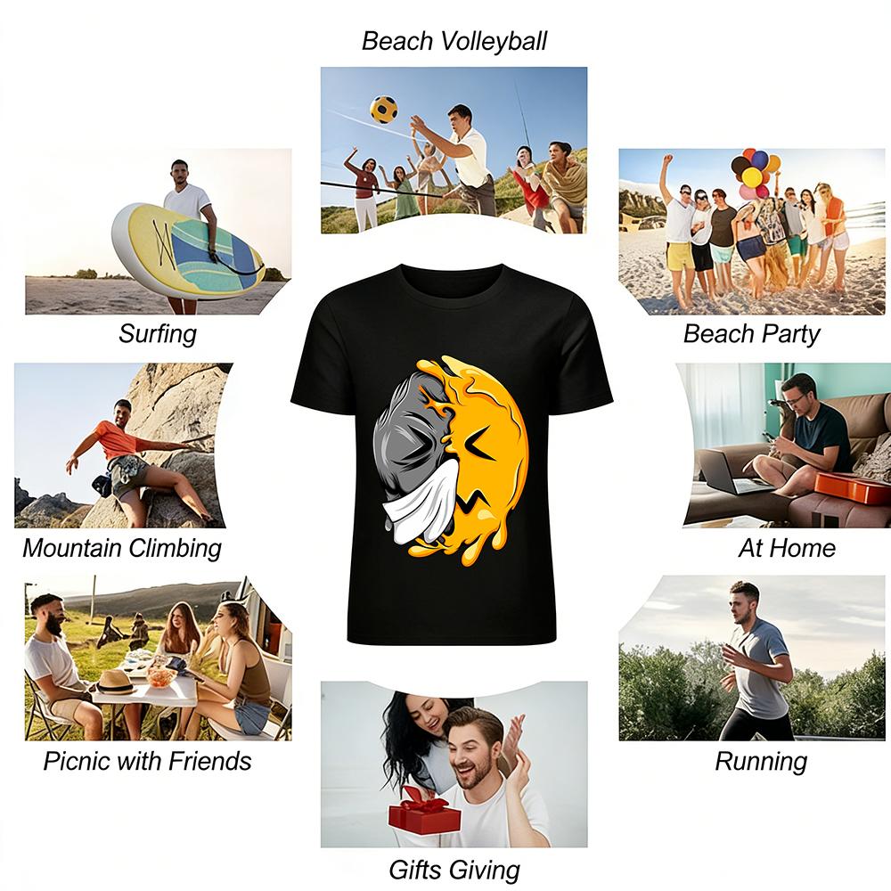 Half Melted Sick Emoji Print Casual T-Shirt Pure cotton T-shirt