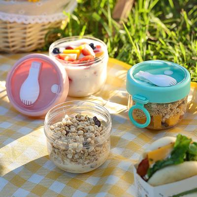 600ml Tragbarer Overnight Oats Behälter Haferflockenbecher mit Deckel Löffel Frühstücksbecher Salatbecher für Mittagessen Snack Joghurt Obstbox