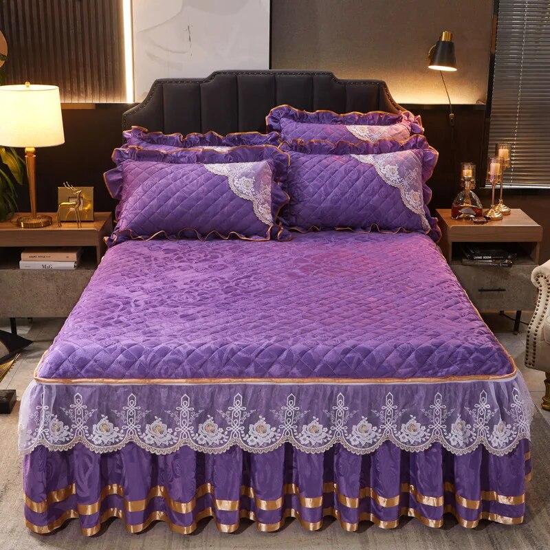 Winter Coral Fleece Zipper Removable Luxury Bedspread King Queen Thicken Velvet Quilted Bed Skirt Not Including Pillowcase