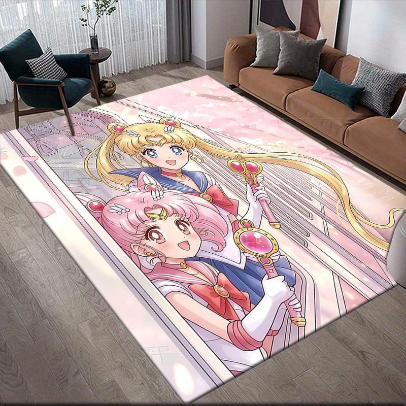 Sailor Moon Usagi Theme Anti-Slip Rug, Rectangular Carpet for Living Room, Game Room & Sofa Zone