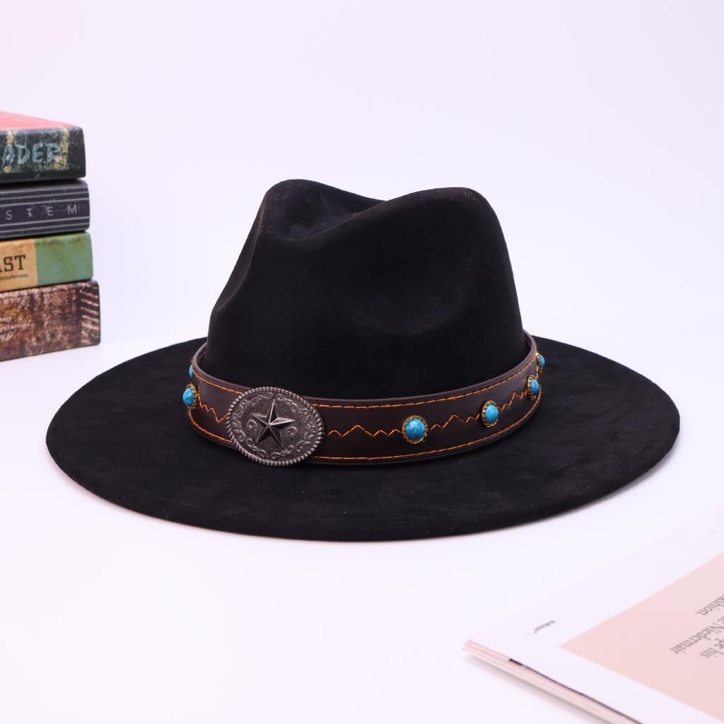 New Flat-Brimmed Western Denim Hat, Retro Jazz Hat, In Europe And America, High-End Foreign Style Top Hat In Autumn And