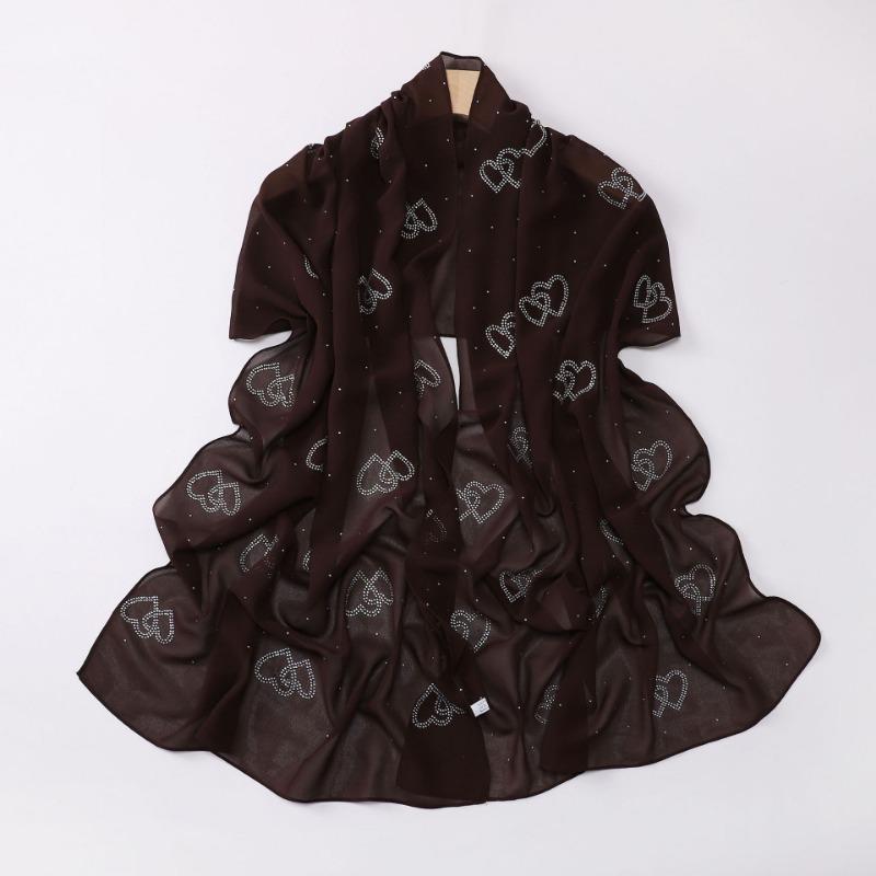 Chiffon Long Scarf Double Heart Rhinestone Ethnic Headscarf For Women