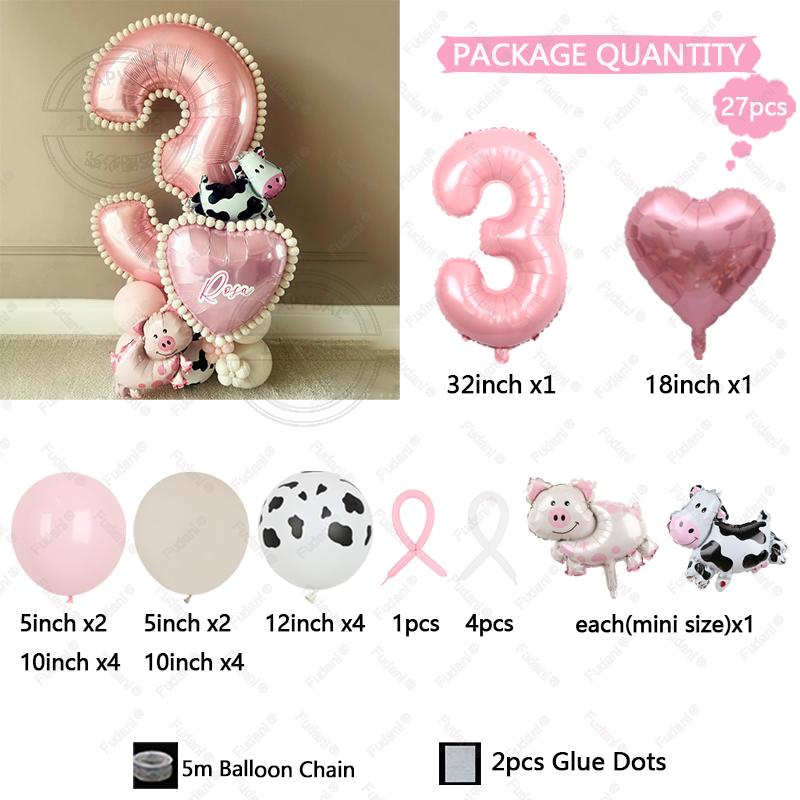 27 szt. Mini Balony Krowa Świnia Różowy Numer Balon Urodzinowy Zestaw Dekoracja Imprezy Tematycznej Zwierzątka Kreskówkowe Artykuły na Festiwal Dziecięcy