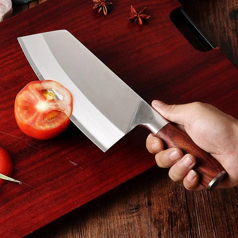 Kitchen Knife Meat Cutting Stainless Steel Vegetable Chopping Knife Multifunctional Chef Knife Wooden Handle Kitchen Accessories