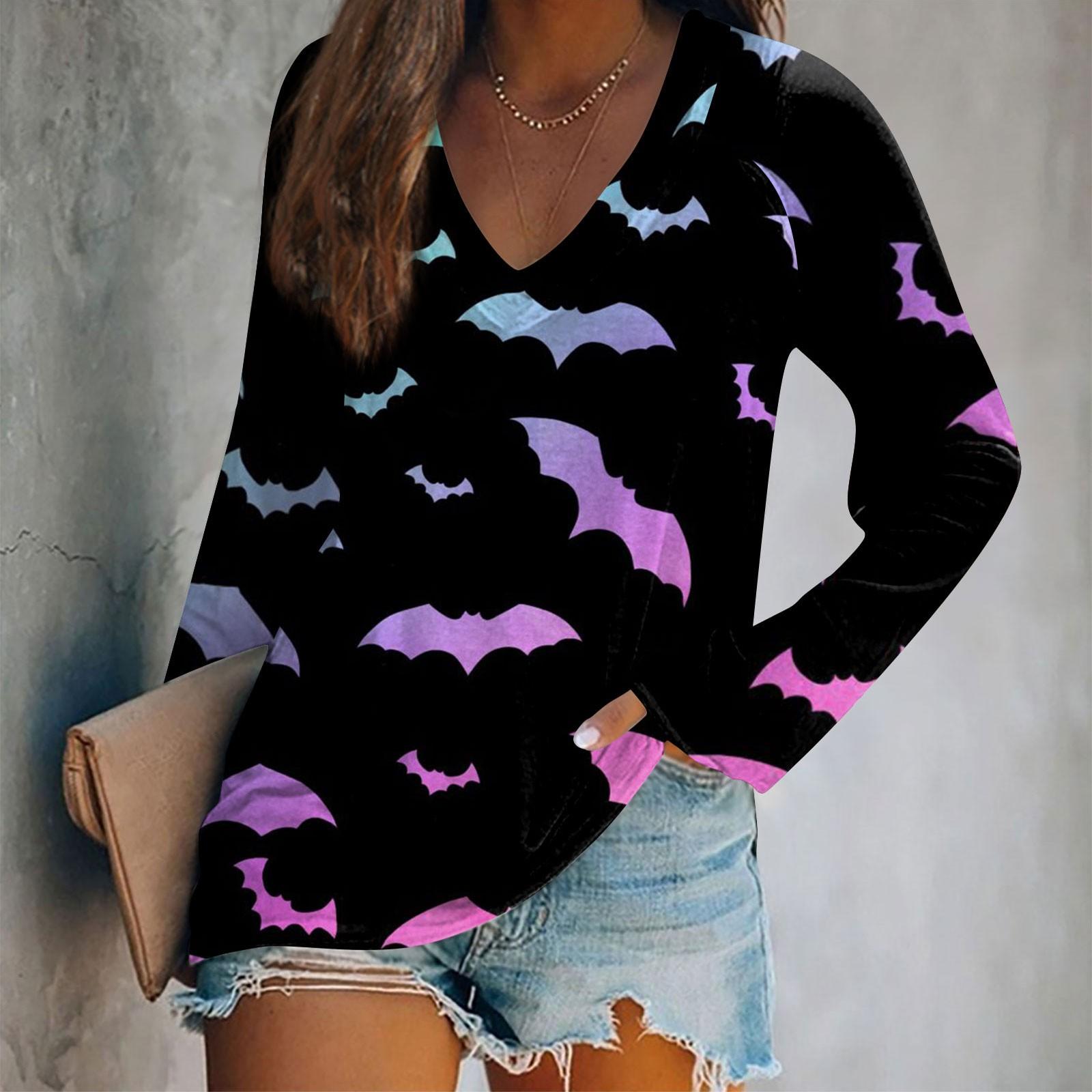 

Женская футболка с длинными рукавами и v-образным вырезом, повседневный топ с принтом Хэллоуина XXXL