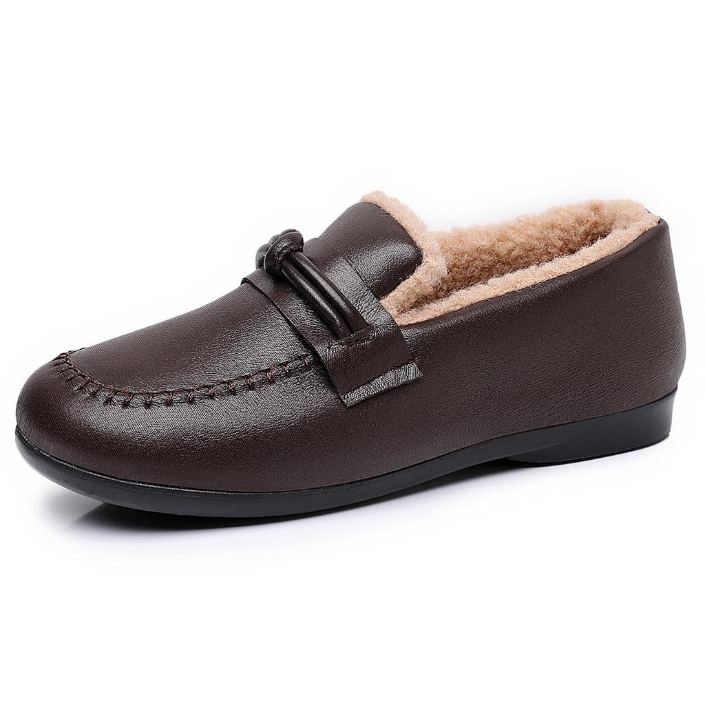 Women's Fleece-Lined Slip-On Leather Boots: Warm, Versatile Short Boots for All Ages