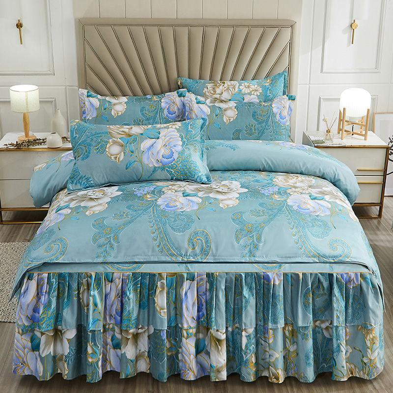 

Набор из 3 современных цветочных юбок для кровати с оборкой из кружева, с принцессным цветочным узором, подходит для студенческих общежитий и защиты матраса в отеле 150*200CM