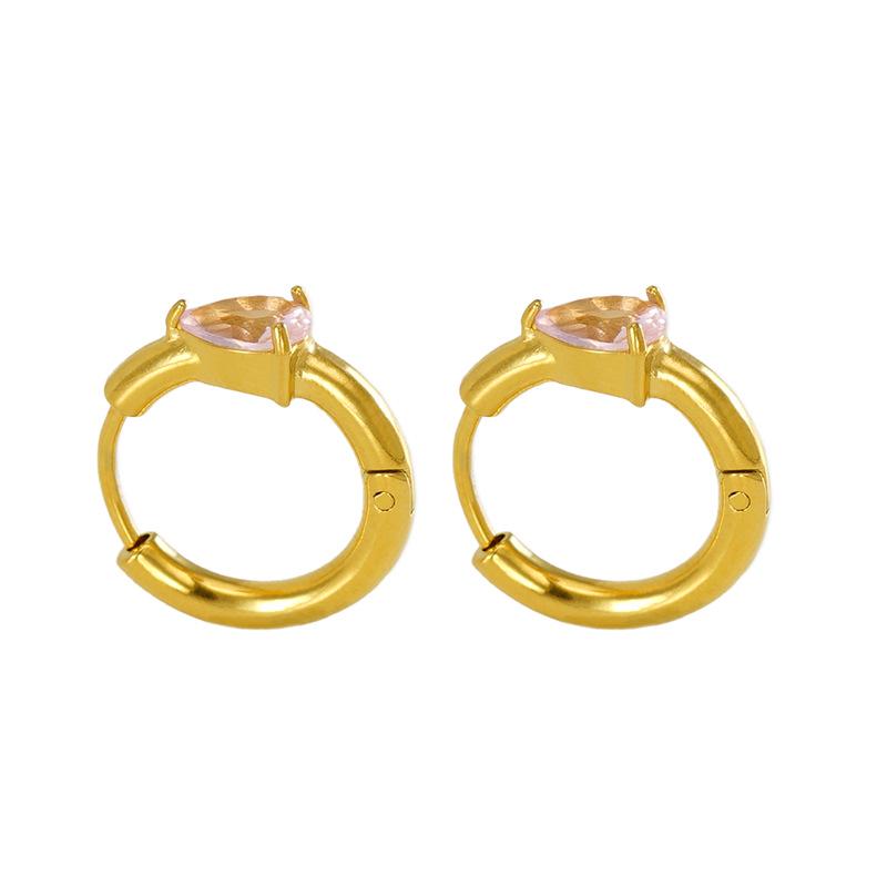 European & American Fashion Luxury Zirconia Water Drop Titanium Steel Hoop Earrings for Women