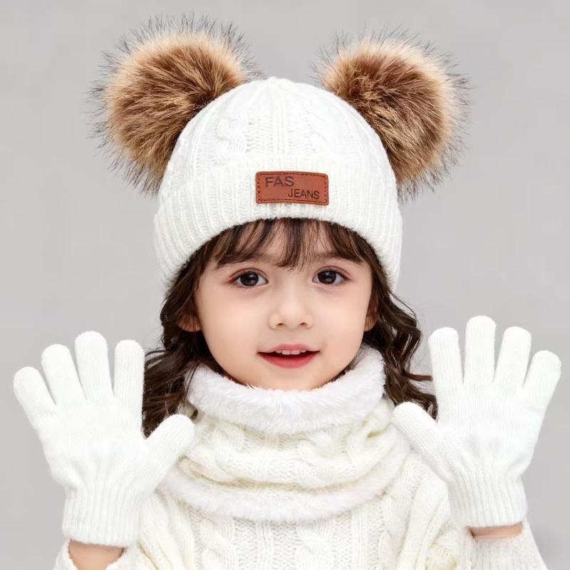 Baby Winter Knitted Hat Gloves Scarf Sets Boys Girls Warm Ear Protection Beanie Hat Gloves Knit Children'S Winter Accessories