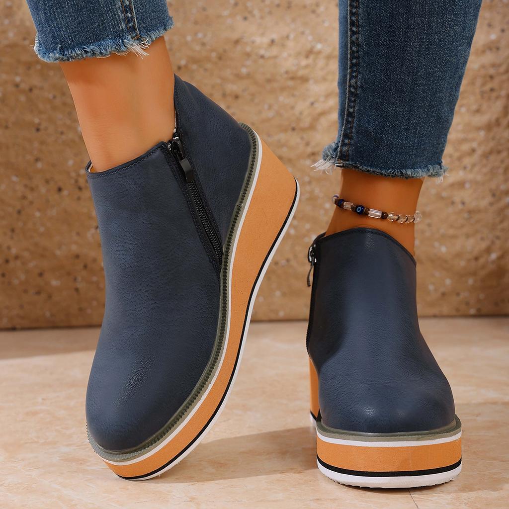 New autumn and winter women's short boots thick-soled wedge heel round head side zipper fashion boots large size women's shoes