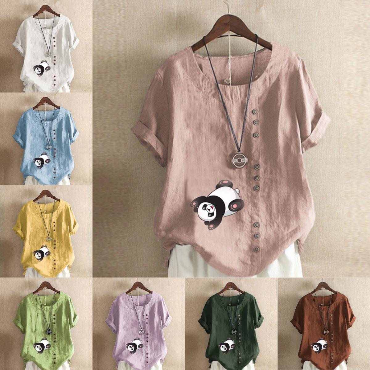 

Women s Fashion Panda Prined Short Sleeve T-shirt Loose Cotton Shirt Casual Loose Summer Blouse Tops Plus Size