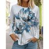 T-shirt manches longues ras du cou femme, design tendance, impression florale 3D, style fin, coupe régulière, printemps/automne