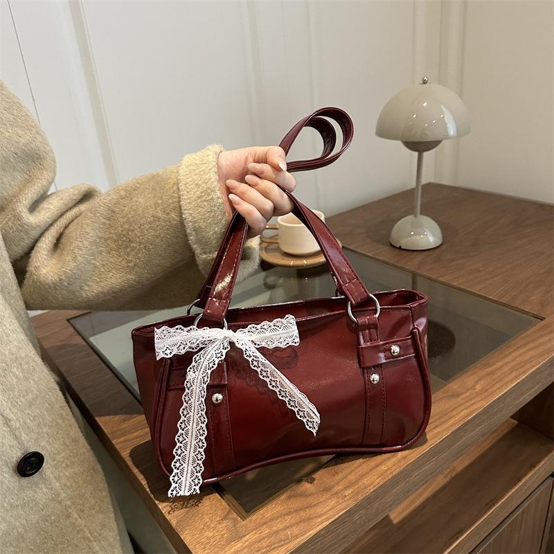 Yogodlns New Fashionable Oil Wax Leather Cylinder Handbag Women's Commuter Crossbody Bag Pure Color Crossbody Bag Retro Style