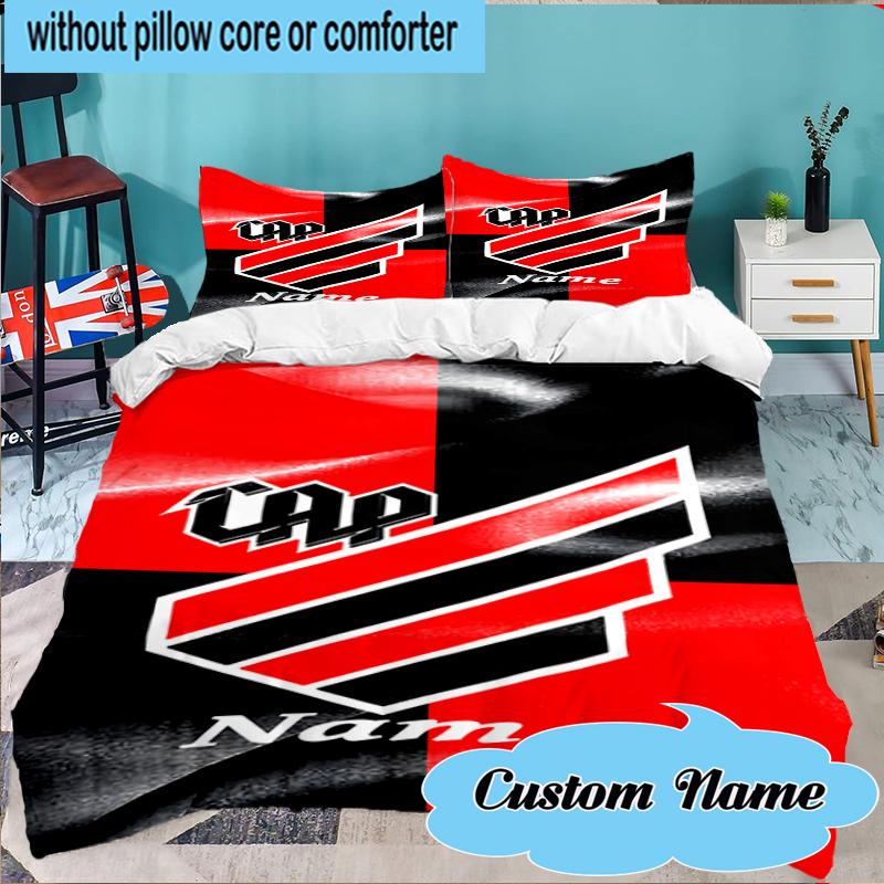 Custom Name Black Stripes Athletico Crest Bedding Set 3pcs, Bedding Set Including 1pc Duvet Cover And 2pcs Pillowcases for Bedroom, Dormitory Gift