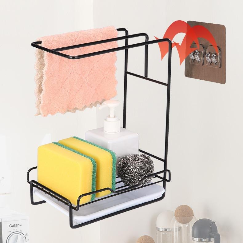 Kitchen Sponge Holder Wall Mount No Drill Drying Rack Towel Storage Shelf Organizer